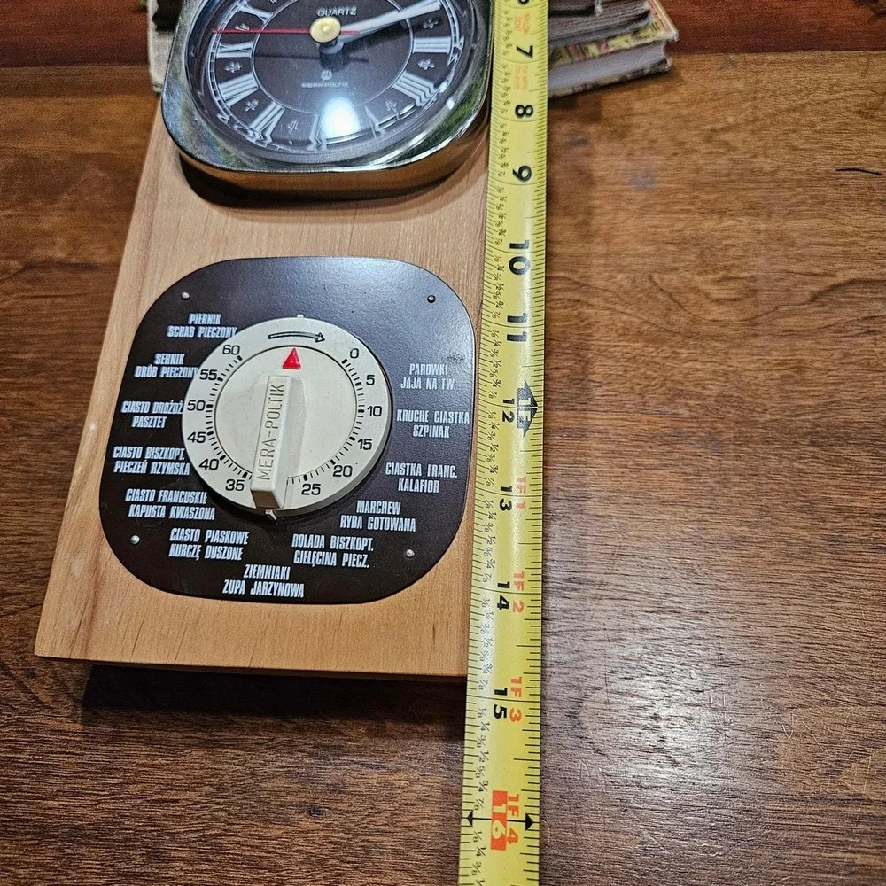 Vintage Mera-Poltik Polish Kitchen Wall Clock Timer Cooking‎ Guide Wood Decor